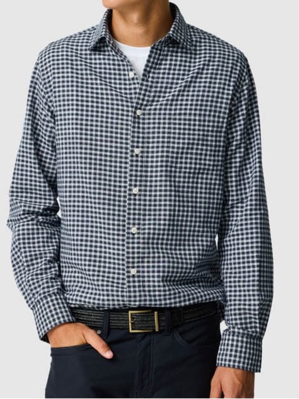 Rodd & Gunn Navy and White Check Cotton Button-Down Shirt